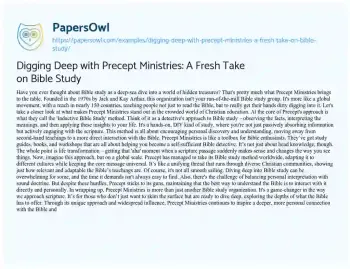 Essay on Digging Deep with Precept Ministries: a Fresh Take on Bible Study