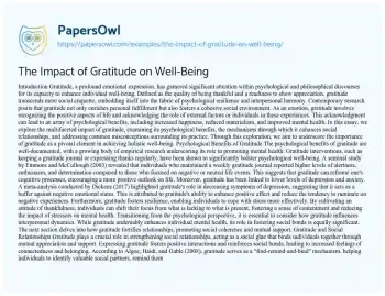 Essay on The Impact of Gratitude on Well-Being