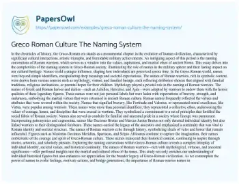 Essay on Greco Roman Culture the Naming System