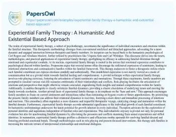 Essay on Experiential Family Therapy : a Humanistic and Existential Based Approach