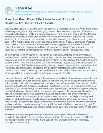 Essay on How does Ibsen Present the Characters of Nora and Helmer in Act One of “A Doll’s House”