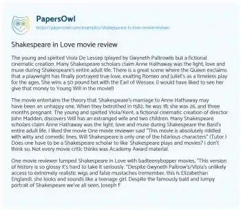 Essay on Shakespeare in Love Movie Review