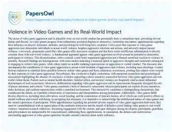 Essay on Violence in Video Games and its Real-World Impact