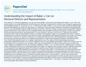 Essay on Understanding the Impact of Baker V. Carr on Electoral Districts and Representation