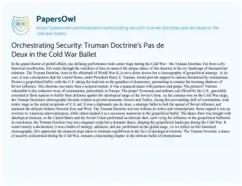 Essay on Orchestrating Security: Truman Doctrine’s Pas De Deux in the Cold War Ballet