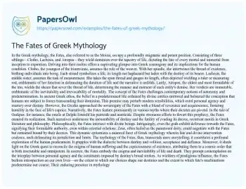 Essay on The Fates of Greek Mythology