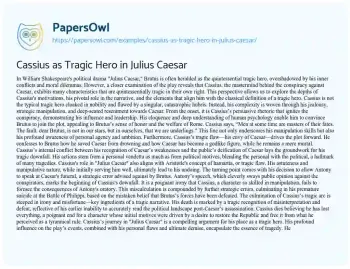 Essay on Cassius as Tragic Hero in Julius Caesar