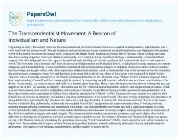 Essay on The Transcendentalist Movement: a Beacon of Individualism and Nature