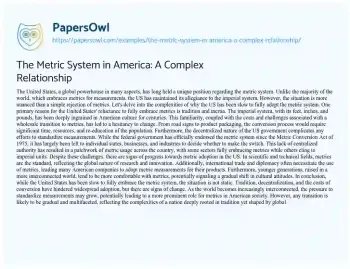 Essay on The Metric System in America: a Complex Relationship