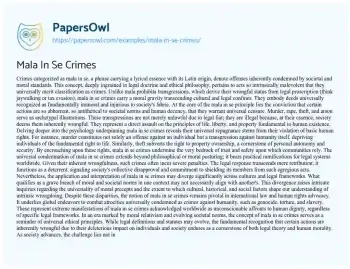 Essay on Mala in Se Crimes