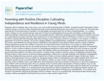 Essay on Parenting with Positive Discipline: Cultivating Independence and Resilience in Young Minds