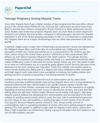 Essay on Teenage Pregnancy Among Hispanic Teens