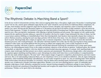 Essay on The Rhythmic Debate: is Marching Band a Sport?