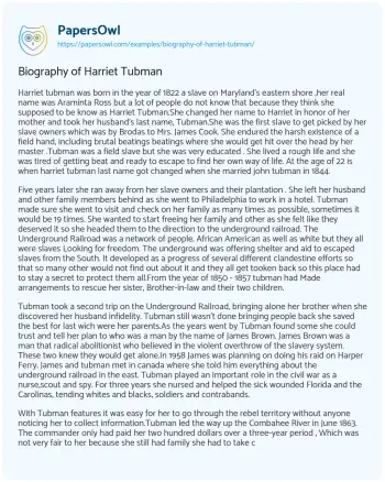 Essay on Biography of Harriet Tubman