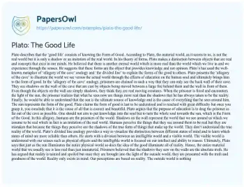 Essay on Plato: the Good Life