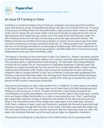 Essay on An Issue of Fracking in China