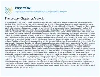 Essay on The Lottery Chapter 3 Analysis