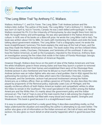 Essay on “The Long Bitter Trail “by Anthony F.C. Wallace.