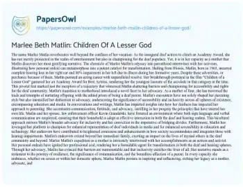 Essay on Marlee Beth Matlin: Children of a Lesser God