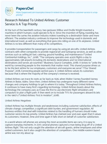 Essay on Research Related to United Airlines: Customer Service is a Top Priority