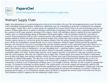 Essay on Walmart Supply Chain