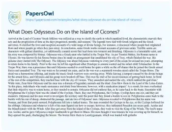 Essay on Odysseus at Cicones Island