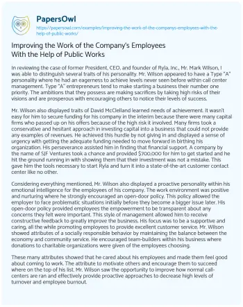 Essay on Improving the Work of the Company’s Employees with the Help of Public Works