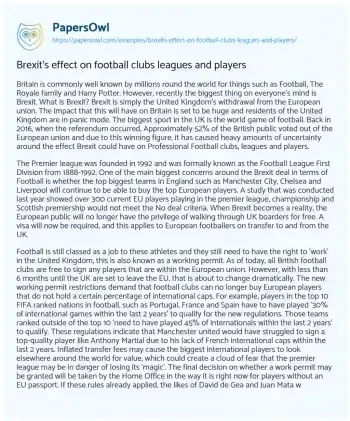 Essay on Brexit’s Effect on Football Clubs Leagues and Players