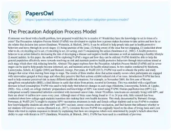 Essay on The Precaution Adoption Process Model