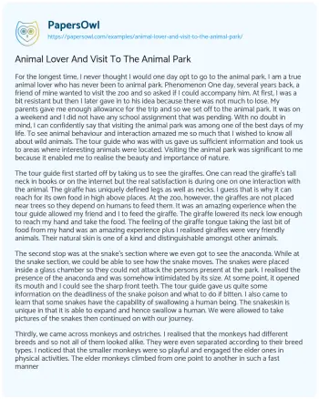 Essay on Animal Lover and Visit to the Animal Park