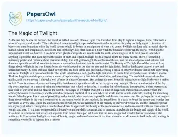Essay on The Magic of Twilight