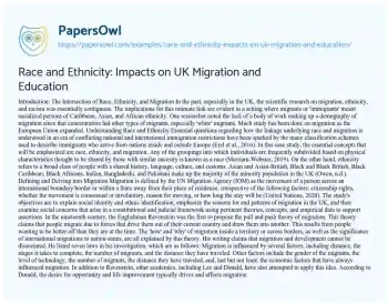 Essay on Race and Ethnicity: Impacts on UK Migration and Education