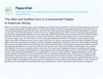 Essay on The Alien and Sedition Acts: a Controversial Chapter in American History