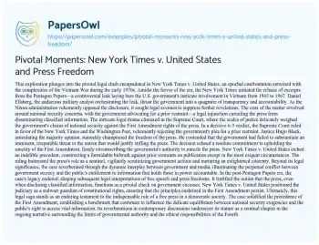 Essay on Pivotal Moments: New York Times V. United States and Press Freedom