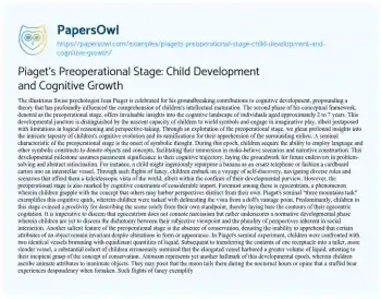 Essay on Piaget’s Preoperational Stage: Child Development and Cognitive Growth