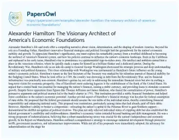 Essay on Alexander Hamilton: the Visionary Architect of America’s Economic Foundations