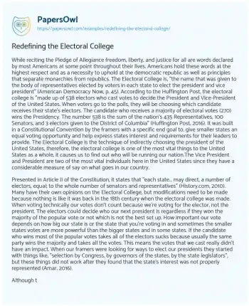 Essay on Redefining the Electoral College