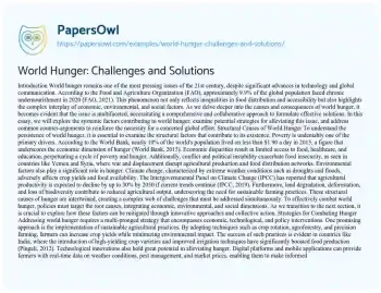 Essay on World Hunger: Challenges and Solutions