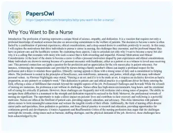 Essay on Why you Want to be a Nurse