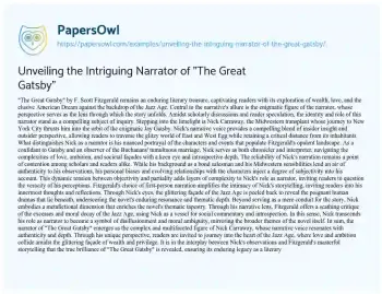 Essay on Unveiling the Intriguing Narrator of “The Great Gatsby”