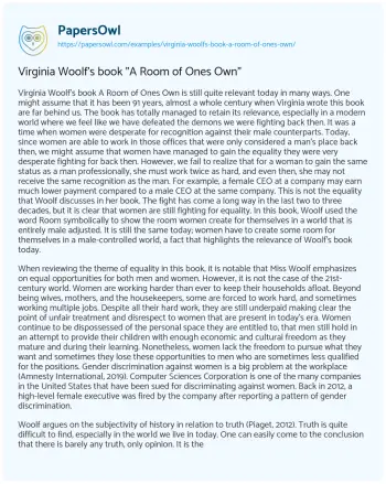 Essay on Virginia Woolf’s Book “A Room of Ones Own”