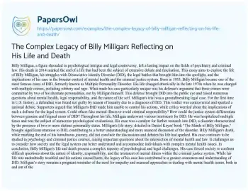 Essay on The Complex Legacy of Billy Milligan: Reflecting on his Life and Death