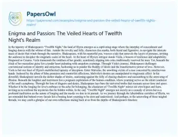 Essay on Enigma and Passion: the Veiled Hearts of Twelfth Night’s Realm