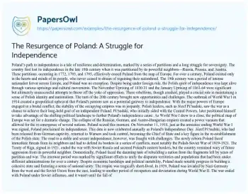 Essay on The Resurgence of Poland: a Struggle for Independence