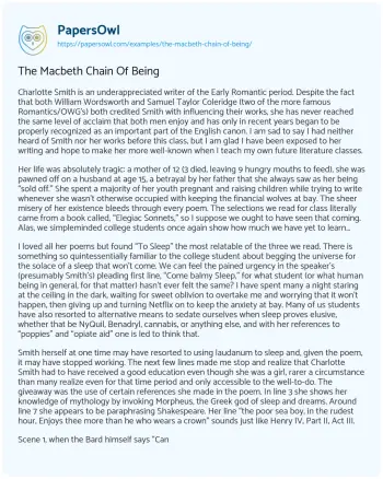 Essay on The Macbeth Chain of being