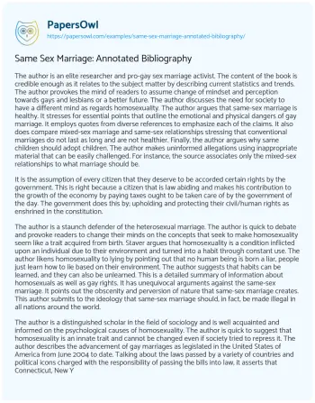 Essay on Same Sex Marriage: Annotated Bibliography