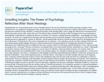 Essay on Unveiling Insights: the Power of Psychology Reflection after Work Meetings