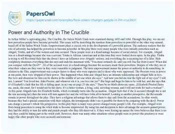 Essay on Power and Authority in the Crucible