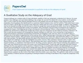 Essay on A Qualitative Study on the Adequacy of Grad