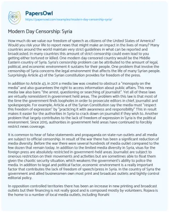 Essay on Modern Day Censorship: Syria